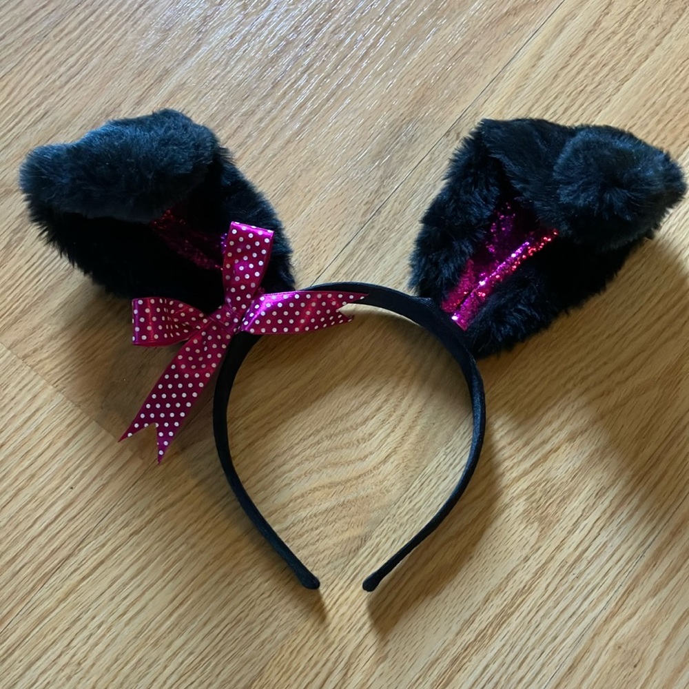 Black and Pink Furry Ear Headband